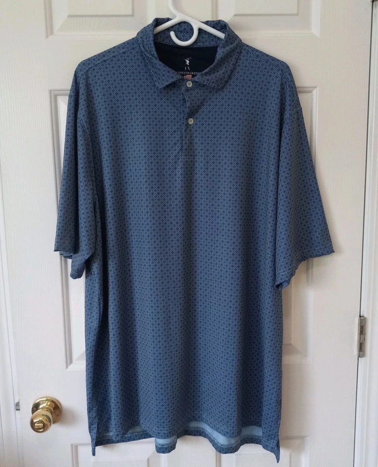 FAIRWAY & GREENE Mens Gray Blue Made USA Polyester Spandex Polo Casual Shirt 2XL - Image 1 of 4