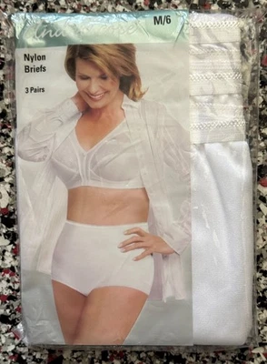 NUEVO De colección Underscore JCPenney Nylon Bragas Brief Abuela BLANCO 3 Pack Mediano 6 Foto 1 de 2