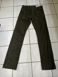 rag & bone Men's Olive Green Corduroy RB 15X SLIM STRAIGHT Button Fly Jeans 29 - Picture 1 of 7