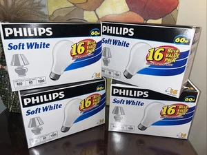 4 Philips A19 Soft White Glühbirnen 60 Watt 860 Lumen 16 Ct Pakete ohne LED - Bild 1 von 4