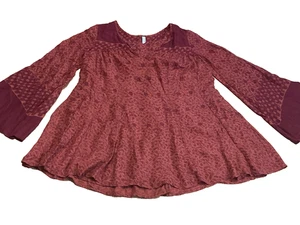 FREE PEOPLE OVERSIZE BOHO Top Manga Campana Estampado Geométrico Floral Rojizo S.(40 C - Imagen 1 de 5