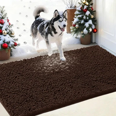 Capacho externo absorvente de chenille 36" X 24", tapetes laváveis para porta enlameada para cachorro N - Imagem 1 de 4