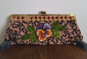 Vintage Jolles Original Clutch Beaded Tapestry Embroidered Floral Kiss Lock 12x5 - Picture 1 of 20