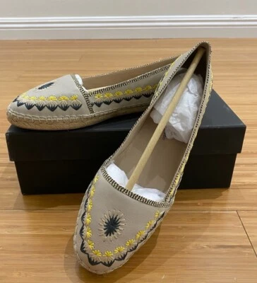 Mocasín boho bordado House of Harlow Kole alpargata de cuero plano talla 9 Foto 1 de 4