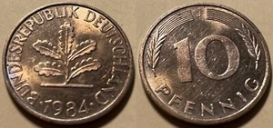 Germany 1984 J 10 Pfennig KM-108 Brass clad steel aUNC #8 - US Seller - Picture 1 of 1