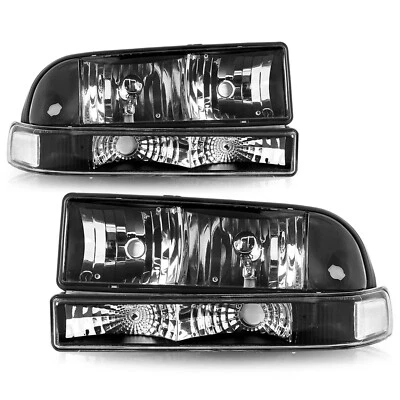 For 98-04 Chevy S10 Pickup Blazer Black/Clear Corner Headlight Bumper Head Lamp - Image 1 of 4
