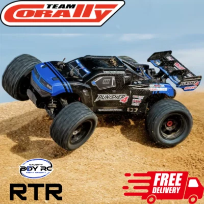 Team Corally Punisher 4S RC Monster Truck RTR Blue Basher Stunt Car No Batt/Char - Image 1 of 4