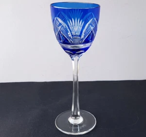 Wine Glass, Stemware Glas Flashed Glass Cobalt Blue Hand Cut Um 1900 N560 - Picture 1 of 14