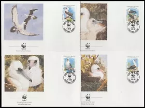 CHRISTMAS ISLAND 1990 WWF BIRDS ABBOTT's BOOBY FDC SET (x4) (ID:143/D56938) - Picture 1 of 1