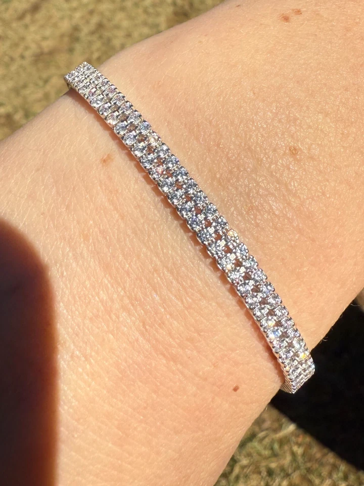 Real 925 Sterling Silver Micro Two Row 4.5mm Tennis Bracelet CZ 6-8" Iced - Image 1 of 4