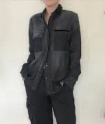 Maje черная джинсовая рубашка на пуговицах •женщины 3/большой • бархат отделки хлопковая блузка Париж - Изображение 1 из 4