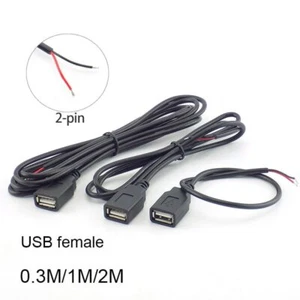 USB 2.0 A Female Jack Connector 2 Pin Power Charge Cable Cord 5V DIY 0.3M/1M/2M - Picture 1 of 11