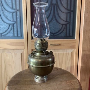 Antike Messing Öllampe Zwei Docht ~ Duplex Brenner Made in England schöne Patina - Bild 1 von 7
