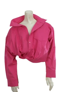 Jacquemus Le Papier Hot Pink Button Down Cropped  Shirt Top  Size 40 - Picture 1 of 13