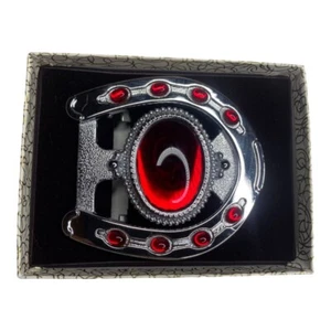 Hebilla de cinturón de plata vintage años 70 cabujón piedra roja herradura vaquero occidental - Imagen 1 de 4