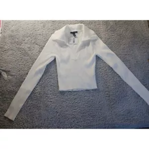 Forever 21 Ribbed Knit Collared Crop Top Casual Minimalist Office Chic Womens M - Picture 1 of 5