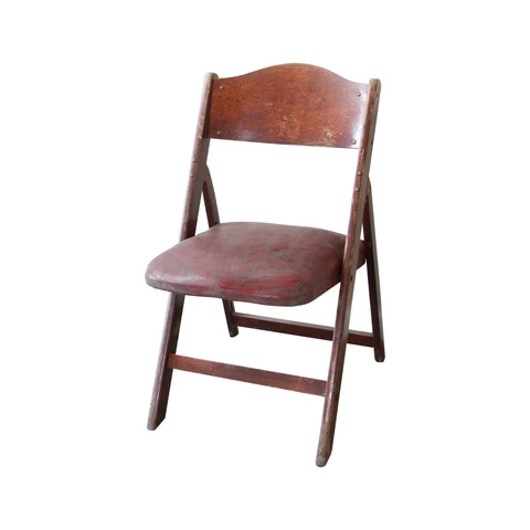 1940s Bentwood Back Folding Chair with Dark Red & Black Vinyl Cushions Cover