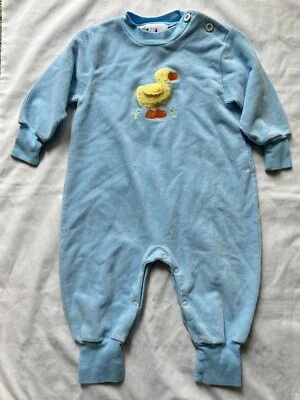 Vintage Baby Boy’s 9 Months Blue Velour Yellow Long Sleeved Duck Romper Suit - Image 1 of 4