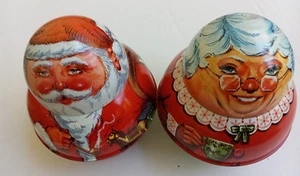Santa + Mrs. Claus Tin Roly Poly Made USA Christmas 1980 Cheinco Chein Industry - Picture 1 of 10