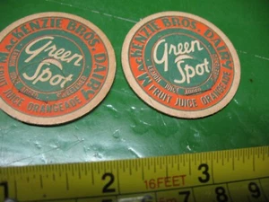 MAC KENZIE BROS. DAIRY GREEN SPOT FRUIT JUICE ORANGEADE BOTTLE TOPS (2) - Picture 1 of 2