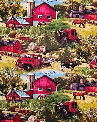 David Textile  - Farm Life - Barns and Trucks Quilting And Crafting Fabric 🛻🛻 - Image 1 of 2
