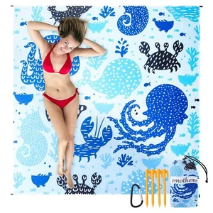 79"x82" Beach Blanket Sandproof Beach Mat for 4-7 Adults Waterproof Octopus - Picture 1 of 7