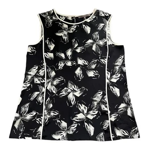 Halston Heritage NWT Women’s Size L Silk Blend Blouse Sleeveless Black White - Picture 1 of 4