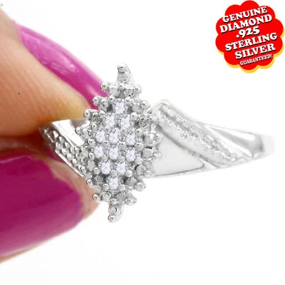 3/50 Ct Round Natural Diamond Cluster Wedding Ring In Solid 925 Sterling Silver - Image 1 of 4