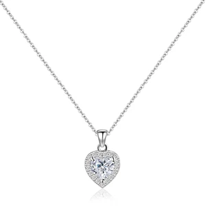 Silver Heart Necklace 925 Sterling Silver Necklace for Women Diamond Pendant Nec - Picture 1 of 12