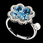 Heated Heart Swiss Blue Topaz Pearl Cz Gemstone 925 Sterling Silver Ring Size 8