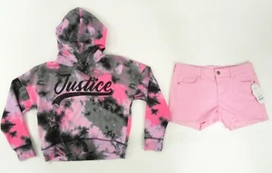 Girls Justice Long Sleeve Hoodie Wonder Nation Denim Shorts Outfit Sz 7 NEW - Picture 1 of 4