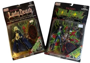 Vintage Moore Action Collectibles Figure Evil Ernie & Lady Death | Glow In The Dark - Foto 1 di 13