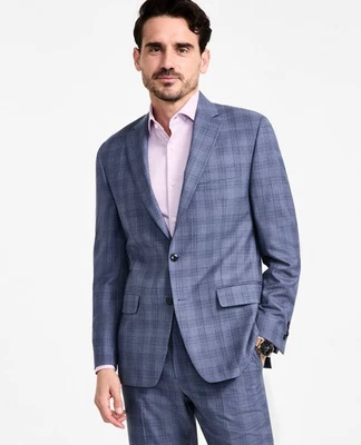 $450 BRAND NEW MICHAEL KORS Mens 46R Blue Plaid Wool 2 Piece Suit W/ Pants 40x30 - Image 1 of 4