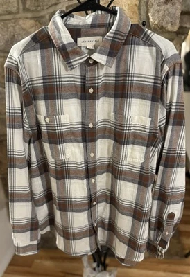 Camisa Aeropostale Para Hombre Grande Marrón Tostado Franela a Cuadros Algodón con Botones Foto 1 de 3