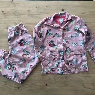 Niñas Nick & Nora Rosa Gatos Gatitos Días de la Semana 2 Piezas Pijama Satinado Conjunto M 7/8 Foto 1 de 4