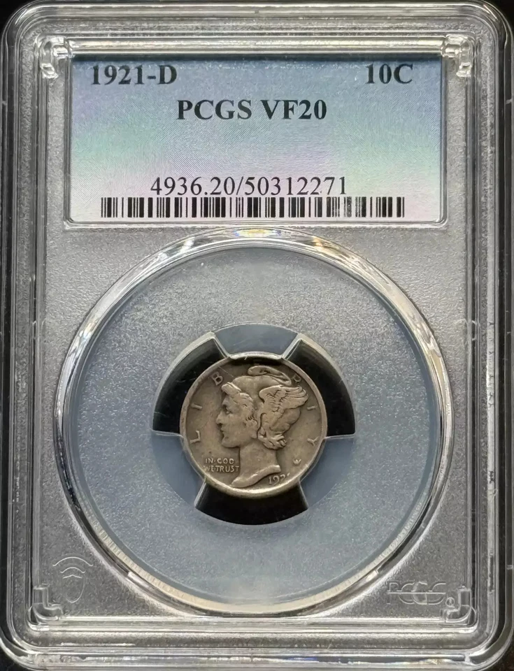 1921 D Mercury Dime PCGS VF-20 - Image 1 of 2