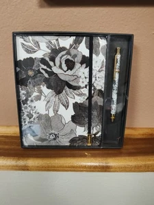 New In Box! Papyrus Journal & Pen Set Black & White Floral - Picture 1 of 3