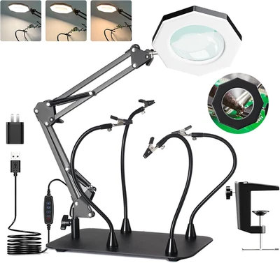 10X Magnifying Glass with Light and Stand, 3 Color LED Magnifying Lamp, Magnetic - Image 1 of 4