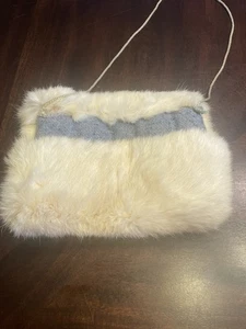 Vintage 1950s Rabbit Fur Muff Hand Warmer Cream Fur Accessory w/ Strap - Picture 1 of 2
