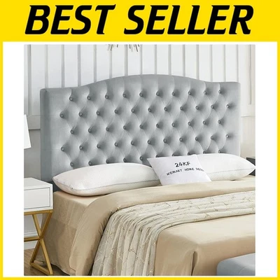 Gray Velvet Upholstered Queen/Full Bed - Elegant & Sturdy - Image 1 of 4