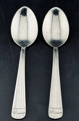 Vintage Pair Of Hull Lifetime Stainless Teaspoons HUS11 Pattern 6" Spoons - Image 1 of 4