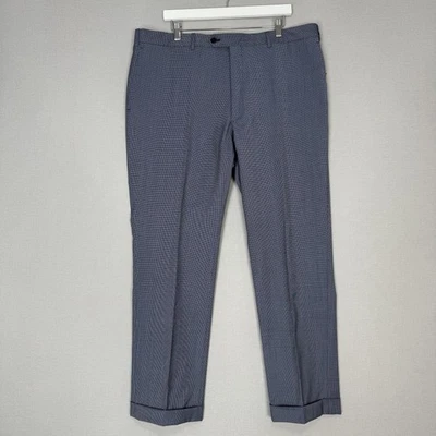 Ike Behar Bianchi Dress Pants Mens 42 Blue Wool Houndstooth Suit Slacks Cuffed - Image 1 of 4