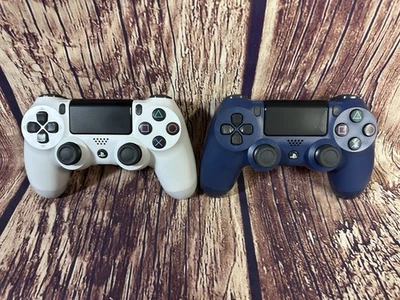 Lot Of 2 OEM PS4 Sony DualShock 4 Controllers Navy Blue & White Parts Repair - Image 1 of 4