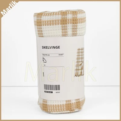 IKEA SIKELVINGE Throw 51x67" ( 130x170 cm ), White Dark Beige, Check 100% Cotton - Image 1 of 3