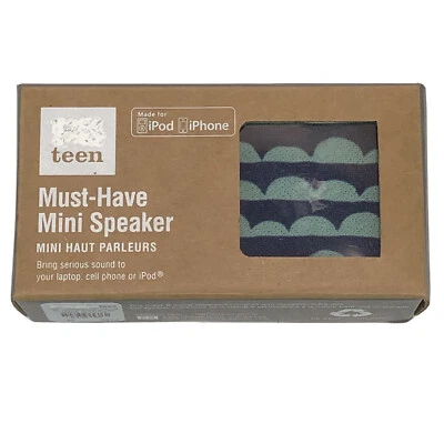 PB Teen Must Have Mini Speaker Scalloped Navy Blue Teal Cloud Design HG3 - Image 1 of 4