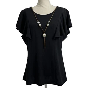 Klaxons Blouse Womens 3XL Black Flutter Sleeve Plunging Back Dressy Necklace - Picture 1 of 9