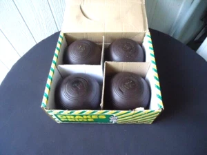 vintage set lawn bowls size 5  henselite super grip heavy clover design brown - Bild 1 von 3