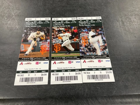 GIANTS 2014 TICKET STUB 9/9/14-9/10/14-9/11/14 vs DIAMONDBACKS Cover