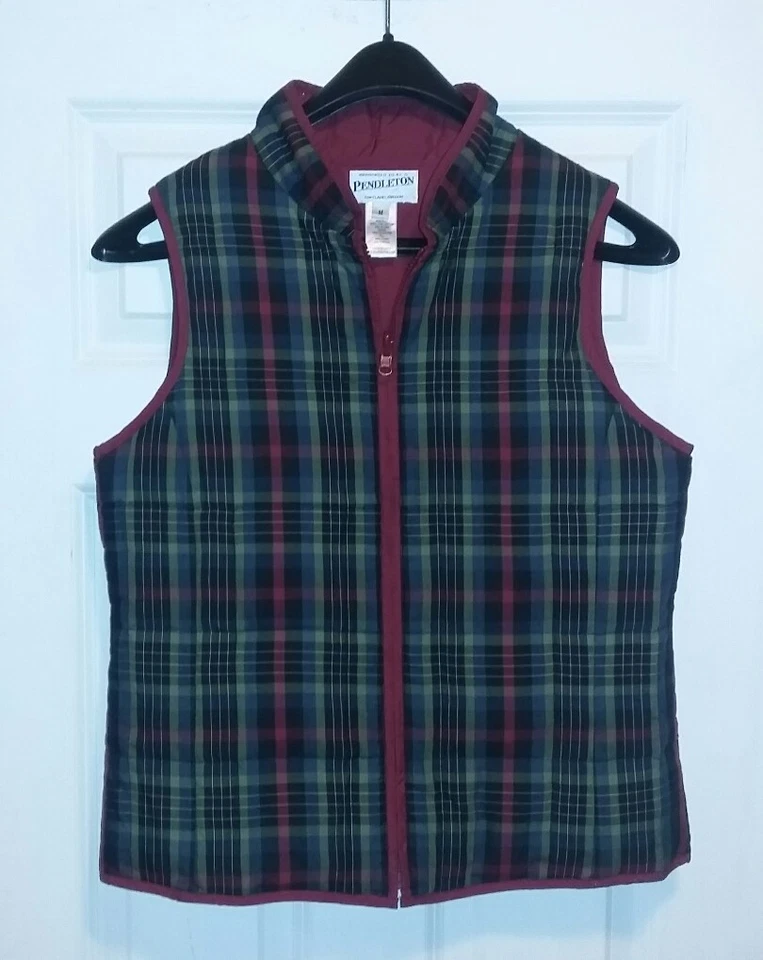 Pendleton Full Zip Quilted Plaid Down & Feather Puffer Vest Women's Medium NICE - Image 1 of 4