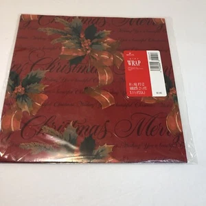 Papel de envoltura de Navidad vintage Hallmark 2 hojas cintas de pino acebo rojo - Imagen 1 de 4